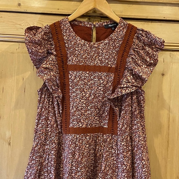 Madewell Floral Mini Dress in Brown & Red Size Small - Picture 4 of 7